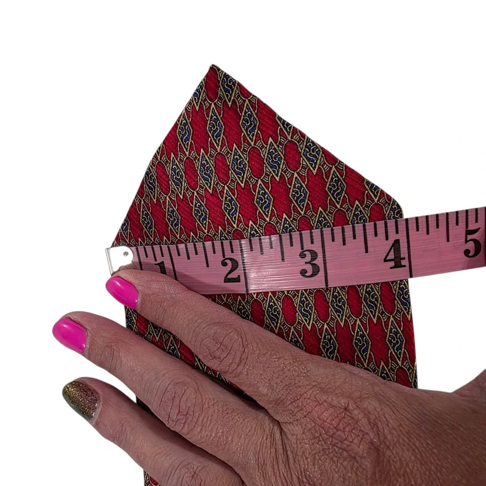 Umberto Bossi Mens Necktie One Size Red Silk Classic Slim Argyle Pattern Formal‎